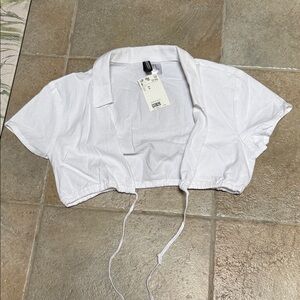 Hm White Cropped Tie-Front Bolero